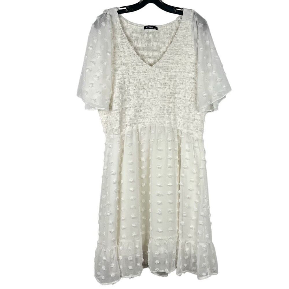BTFBM White Short Sleeve V-neck Dress XXL